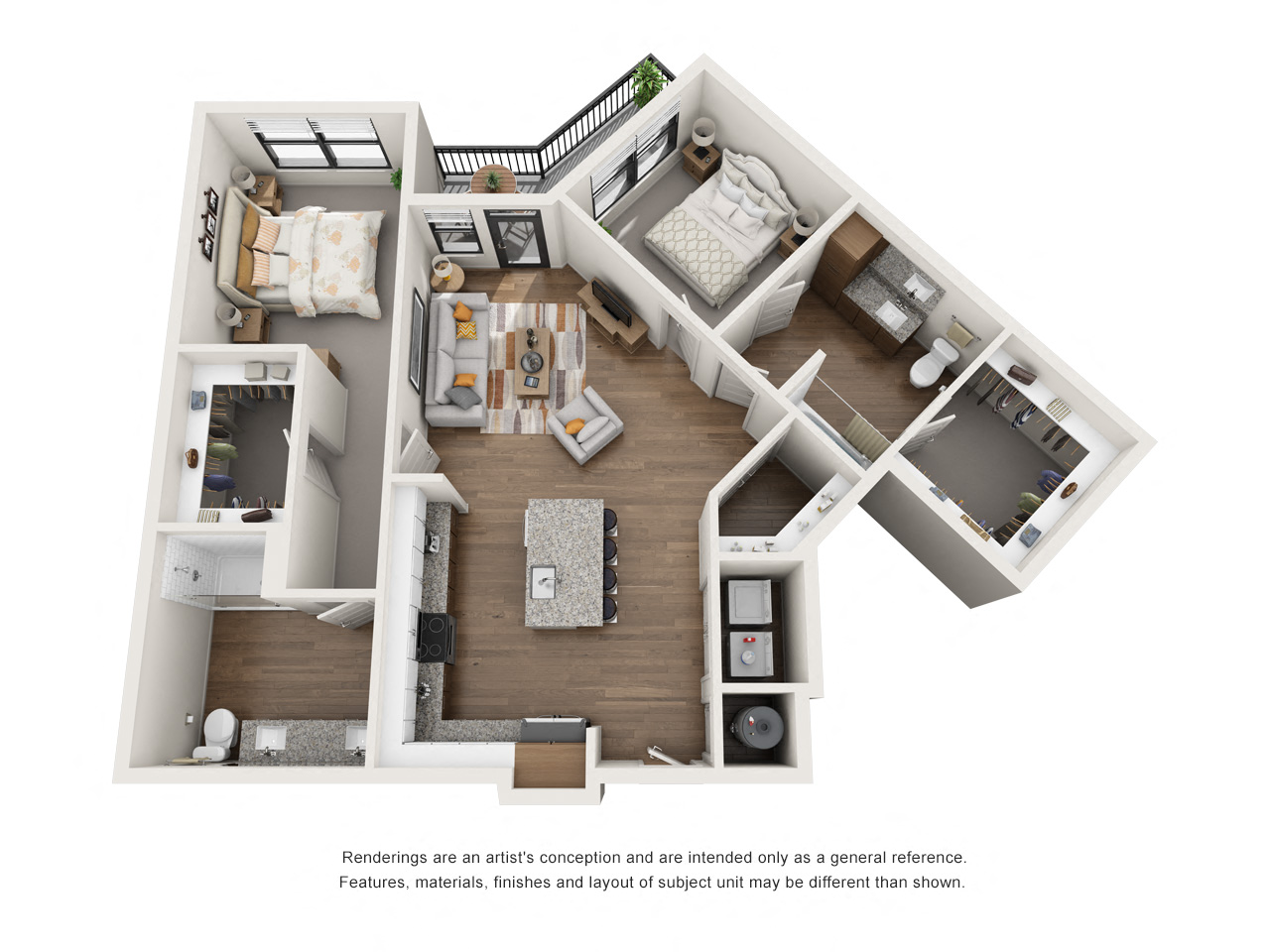 Floor plan for 2 beds, 2 baths, 995 sqft